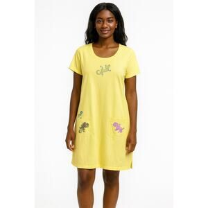 Vintage Tia Designs Pompano Beach Fl Yellow Dress w Embroidered reptile medium